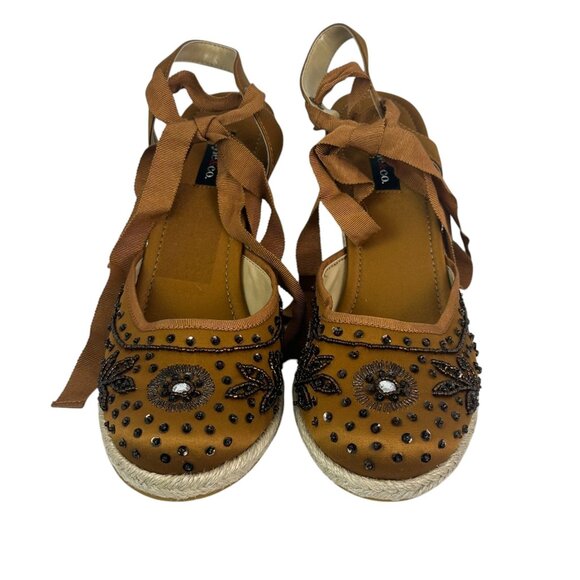 Style & Co. Kimba High Heel Wedge Espadrille Sandals Brown Floral Size 10M - Picture 1 of 13